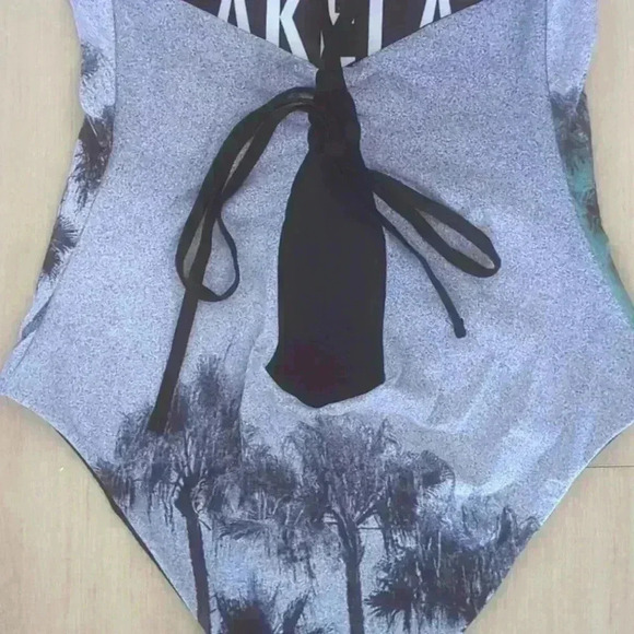 AKELA SURF | Women's Grey/Black Palm Tree Reversible One Piece Swimsuit - Picture 5 of 7
